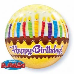 22" Qualatex Birthday Yellow Dozen Candles Bubbles Balloon Balloons