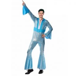 JD Party Adult 70s Blue Disco Jumpsuit Costume