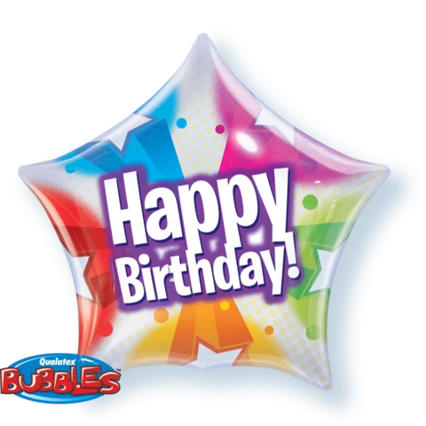Balloons 20" Qualatex Birthday Star Shape Bubbles Balloon