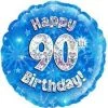 Qualatex 18" Oaktree Happy 90th Birthday Holographic Blue & Silver Foil Balloon