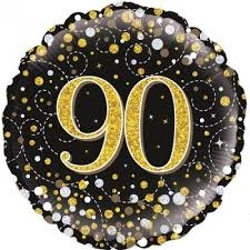 Qualatex 18" Oaktree Happy 90th Birthday Holographic Gold & Silver Dots Foil Balloon