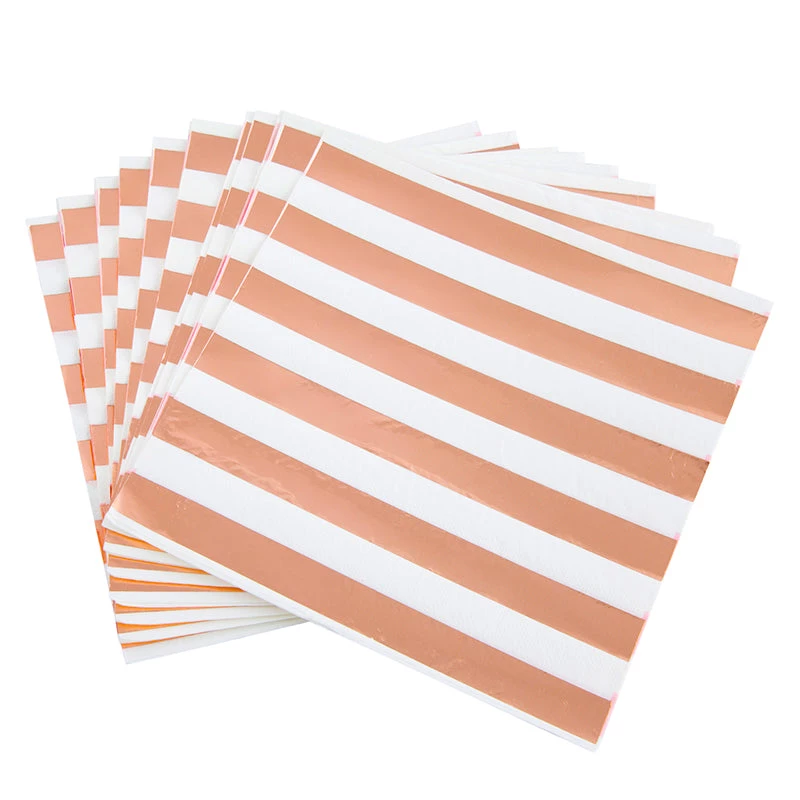 Unique All Birthday 16pk Metallic Rose Gold Foil Stamped Stripes Luncheon Napkins