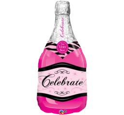 Everything Party Balloons 39" Celebrate Pink Champagne Bottle SuperShape Foil Balloon