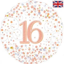 Everything Party Balloons 18" Oaktree Holographic Rose Gold 16th Birthday Foil Balloon