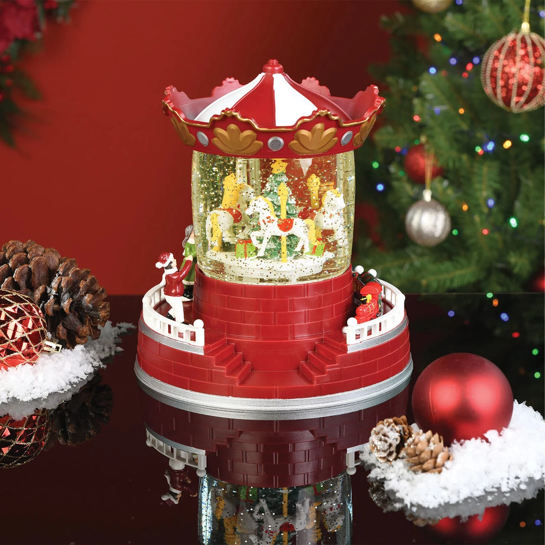 Everything Party Christmas LED Water Lantern With Music Spinning Carousel And Swirling Confetti