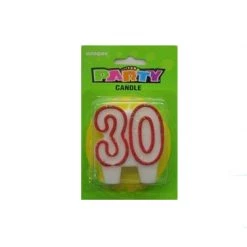 Everything Party 30th Birthday Glitter Candle (Red, Pink, Blue)