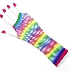 JD Party By Event Fishnet Fingerless Long Gloves - Rainbow