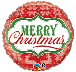 Balloons 18" Qualatex Merry Christmas Nordic Pattern Foil Balloon