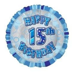 Meteorparty Balloons 18" Happy 15th Birthday Foil Balloon - Blue