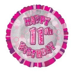 Meteorparty 18" Happy 11th Birthday Foil Balloon - Pink