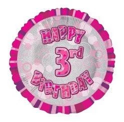 Meteorparty 18" Happy 3th Birthday Foil Balloon - Pink Balloons