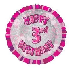 Meteorparty 18" Happy 3th Birthday Foil Balloon - Pink Balloons