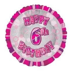 Meteorparty 18" Happy 6th Birthday Foil Balloon - Pink Balloons