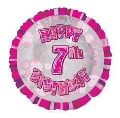 Meteorparty 18" Happy 7th Birthday Foil Balloon - Pink