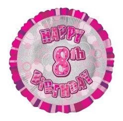 Meteorparty 18" Happy 8th Birthday Foil Balloon - Pink Balloons