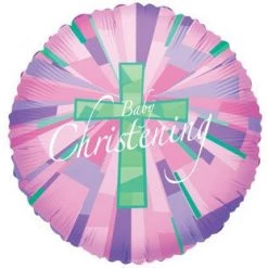 KALEIDOSCOPE 18" Baby Christening Pink Holographic Foil Balloons