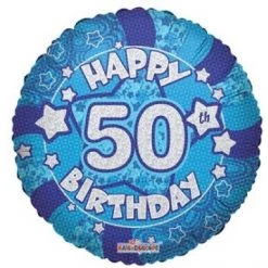 Qualatex 18" Holographic Blue 50th Birthday Foil Balloon Balloons