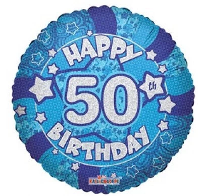 Qualatex 18" Holographic Blue 50th Birthday Foil Balloon Balloons