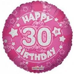 Anagram 18" Holographic Pink 30th Birthday Foil Balloon