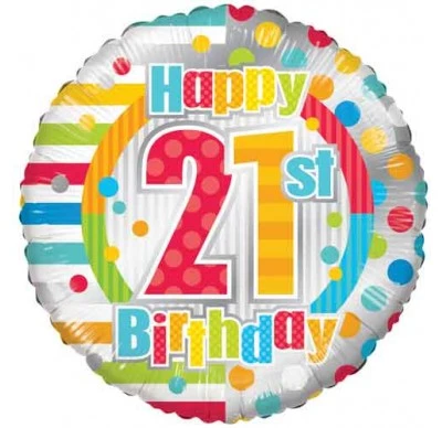Anagram 18" Rainbow Dots 21st Birthday Foil Balloon