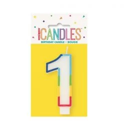 Unique Numeral Candle With Rainbow Border - Number 1 All Birthday