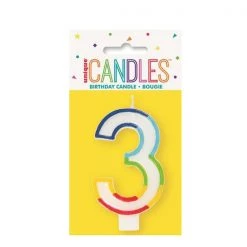 Unique Numeral Candle With Rainbow Border - Number 3 All Birthday