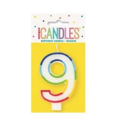 Unique All Birthday Numeral Candle With Rainbow Border - Number 9