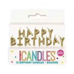 Unique All Birthday Gold "Happy Birthday" 13 Pick Candles
