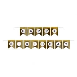 Everything Party Happy Birthday Banner With Glitter Stripe - Black & Gold All Birthday