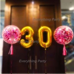 Everything Party 30th Birthday 3ft Pink Confetti Helium Balloons Bouquet