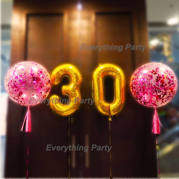 Everything Party 30th Birthday 3ft Pink Confetti Helium Balloons Bouquet