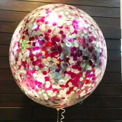 Everything Party 2ft Round Confetti Helium Balloon - Hot Pink And Silver Confetti