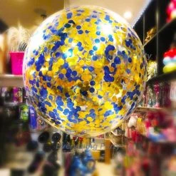 Everything Party 2ft Round Confetti Helium Balloon - Gold And Royal Blue Confetti