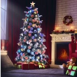 Wish By Event 180cm Ultra Bright Multicolour Changing Flashing LED Light Up Frosted Snowy Christmas Tree