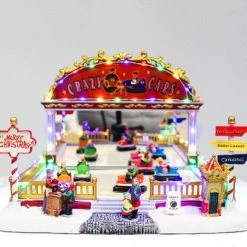 Wish By Event Animated Christmas Village Musical Bumper Cars Scene With LED Lights