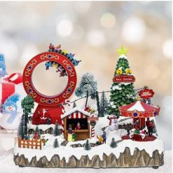 Wish By Event Animated Christmas Village Amusement Park With LED Lights Music Turing Roller Coaster Carousel