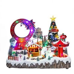Wish By Event Animated Christmas Village Amusement Park With LED Lights Music Turing Roller Coaster Carousel