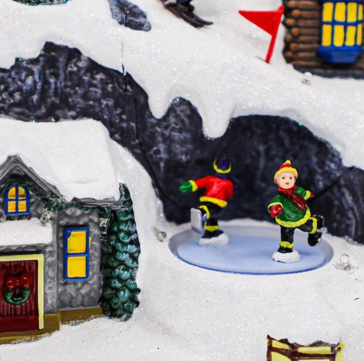 Wish Animated Christmas Village Snowy Mountain With Rotating Train Skaters Musical And LED Lights By Event