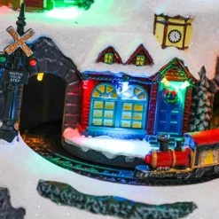 Wish Animated Christmas Village Snowy Mountain With Rotating Train Skaters Musical And LED Lights By Event