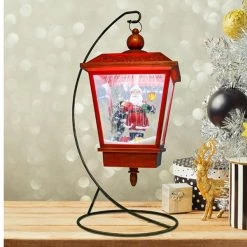 Wish Animated Christmas Village Musical LED Snowing Lamp Post Table Decoration With Santa