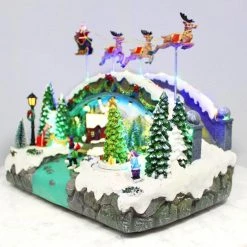 Wish By Event Animated Christmas Snowy Village LED Lights Musical Flying Santa Sleigh