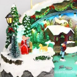 Wish By Event Animated Christmas Snowy Village LED Lights Musical Flying Santa Sleigh