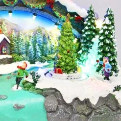 Wish By Event Animated Christmas Snowy Village LED Lights Musical Flying Santa Sleigh