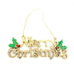JD Party Gold Merry Christmas Hanging Sign With Holly By Event