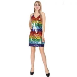 JD Party Costume Rainbow Sequin Dress
