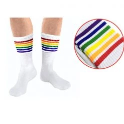 JD Party White Socks With Rainbow Stripe
