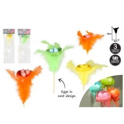 Austwide Assorted Easter Eggs In Nest With Feather On Sticks