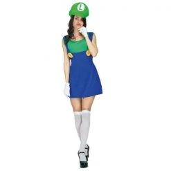 JD Party Adult Deluxe Green Plumber Girl Luigi Costume