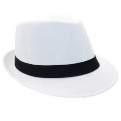JD Party 1920's Gangster Fedora Hat - White With Black Ribbon By Theme