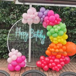 Everything Party Balloon Garland With 2m Circle Mesh Stand And Neon Sign Balloons